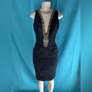 Chic Black Embellished Backless Dress